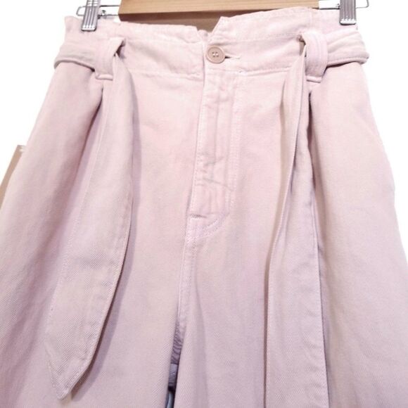 NWT Reformation Evie Straight Ankle Crop Belted Paper Bag Pants Rose Pink 26 - Picture 10 of 14